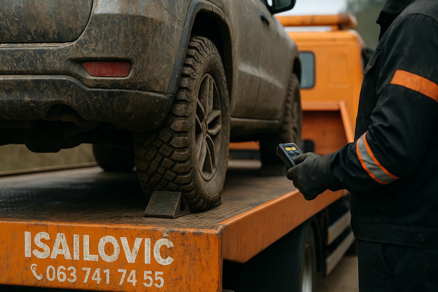 Šlep služba utovara automobil na platformu